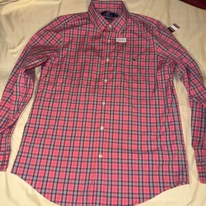 Vineyard Vines Mens M Slim Fit Tucker Shirt Pink Navy Blue Plaid Button Down